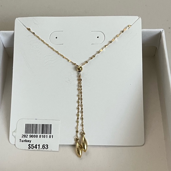 14k Solid Gold Mirror Disk Chain Lariat Necklace 18" - Picture 4 of 10